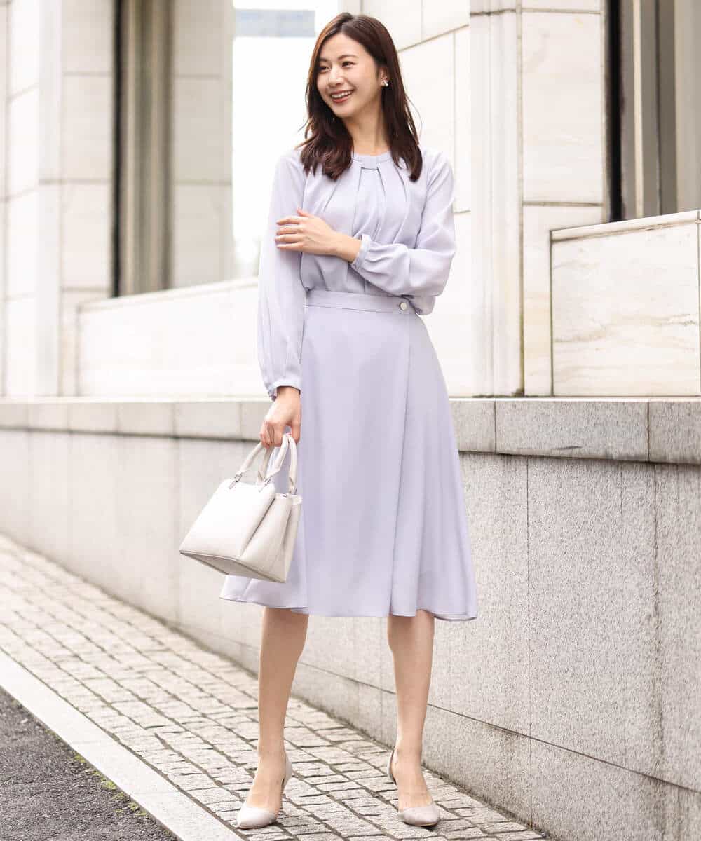 FKHDV66150 MK MICHEL KLEIN(MK ミッシェルクラン) ラップ風デザインフレアスカート/洗える ライトブルー