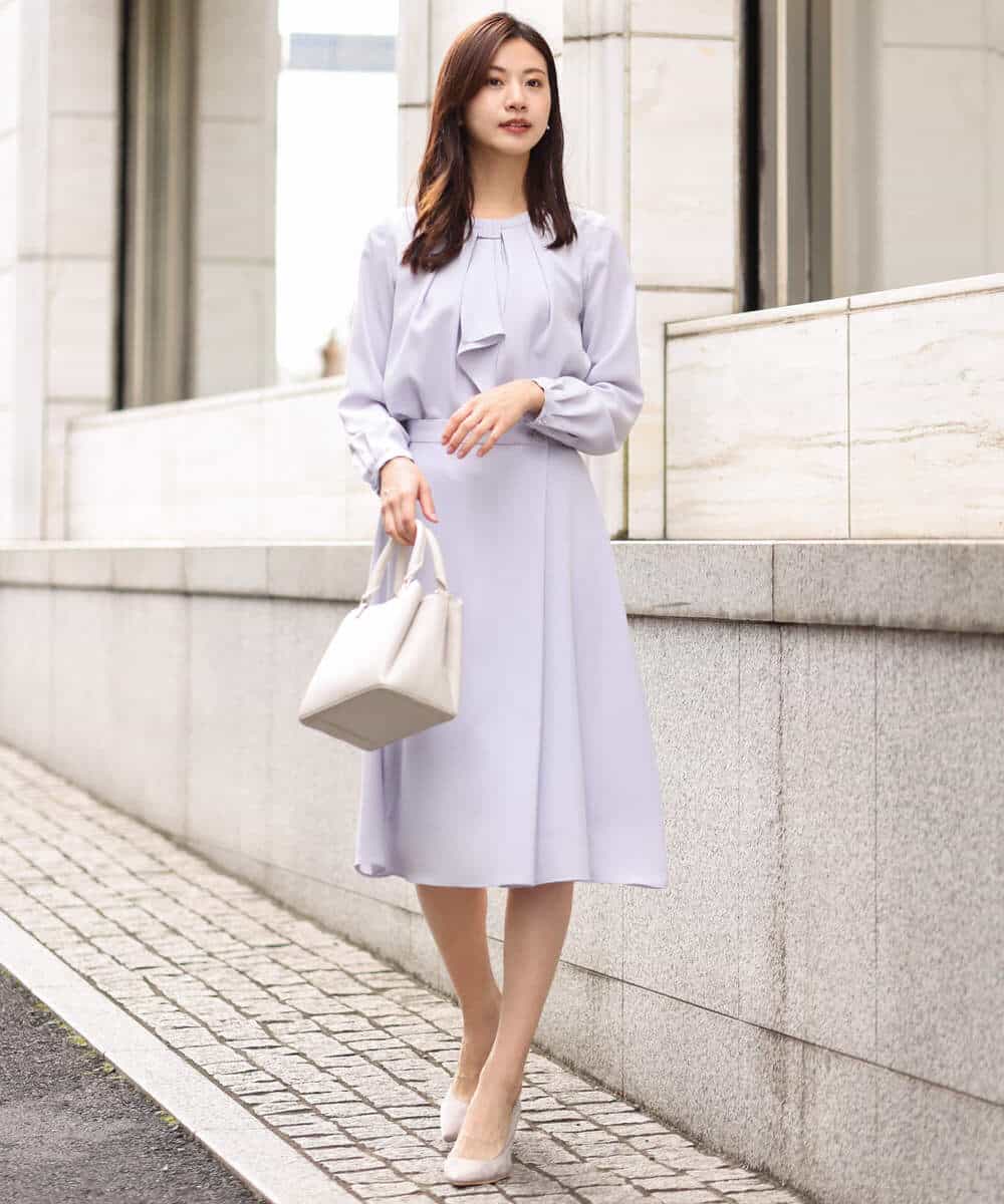 FKHDV66150 MK MICHEL KLEIN(MK ミッシェルクラン) ラップ風デザインフレアスカート/洗える ライトブルー