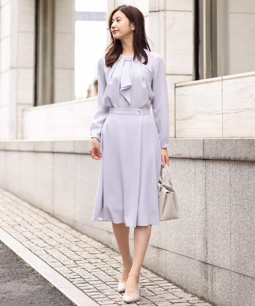 FKHDV66150 MK MICHEL KLEIN(MK ミッシェルクラン) ラップ風デザインフレアスカート/洗える ライトブルー