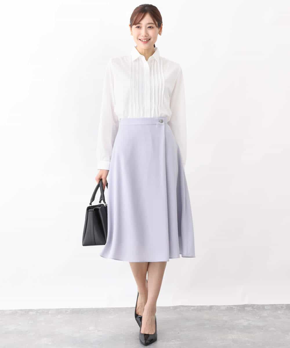 FKHDV66150 MK MICHEL KLEIN(MK ミッシェルクラン) ラップ風デザインフレアスカート/洗える ライトブルー