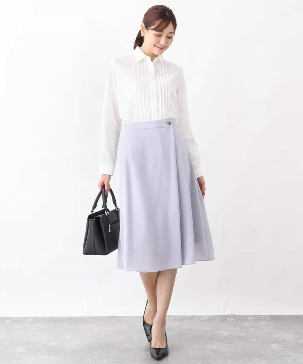 FKHDV66150 MK MICHEL KLEIN(MK ミッシェルクラン) ラップ風デザインフレアスカート/洗える ライトブルー