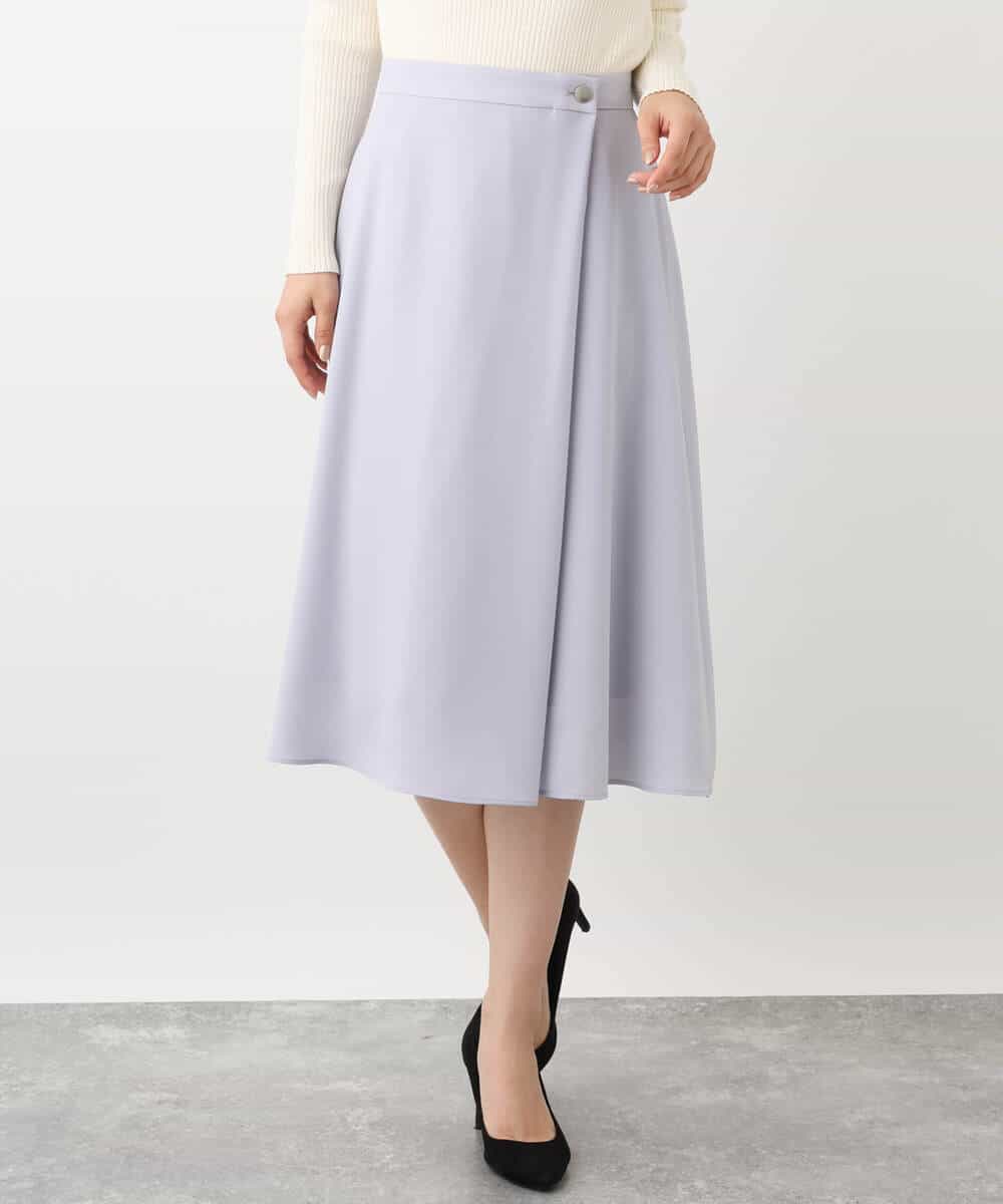 FKHDV66150 MK MICHEL KLEIN(MK ミッシェルクラン) ラップ風デザインフレアスカート/洗える ライトブルー