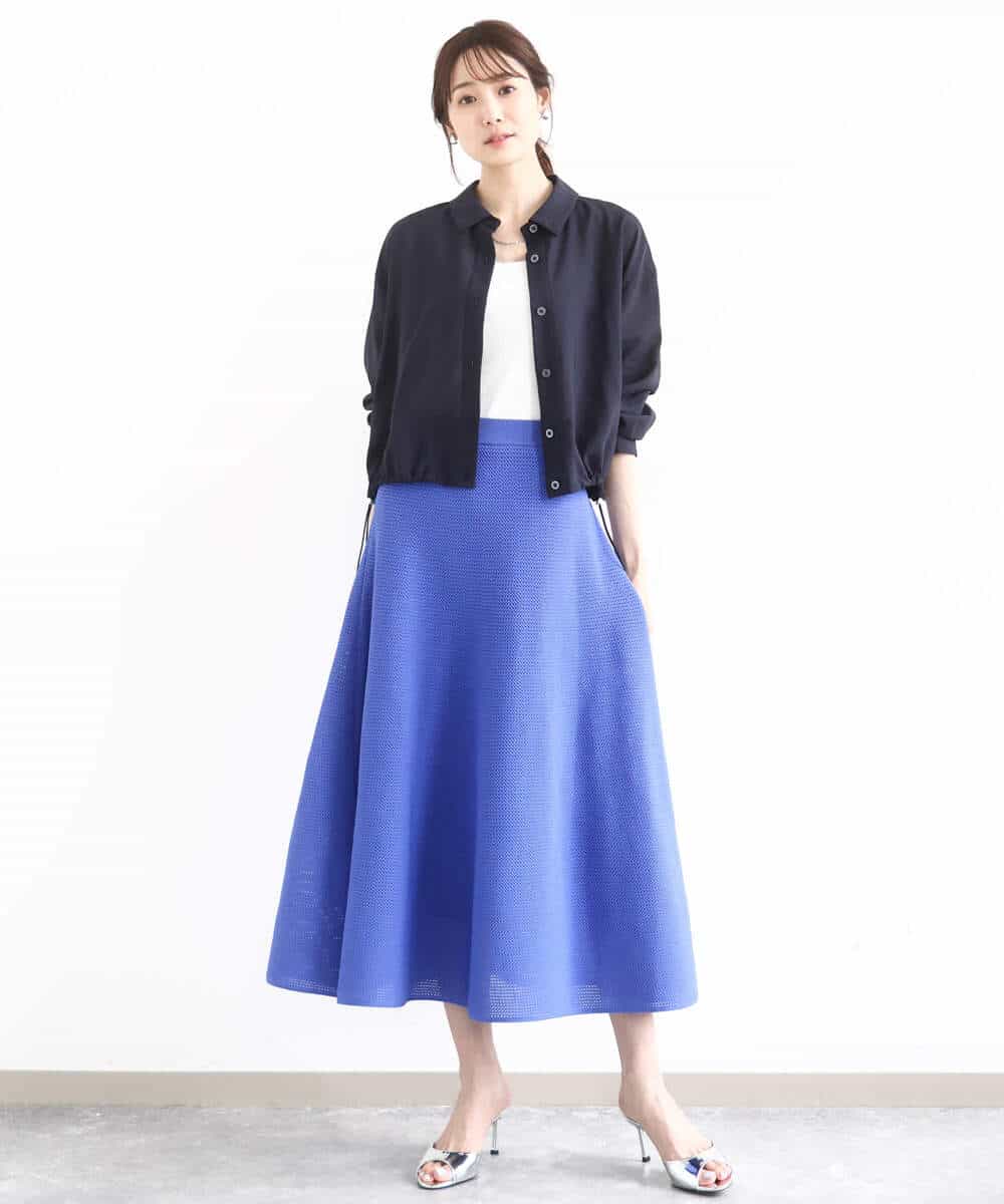 FKHFA01150 MK MICHEL KLEIN(MK ミッシェルクラン) フレアシルエットスポディッシュニットスカート/洗える ブルー