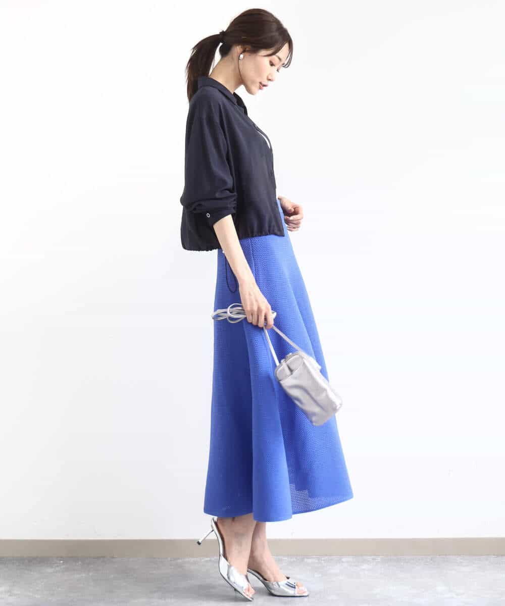 FKHFA01150 MK MICHEL KLEIN(MK ミッシェルクラン) フレアシルエットスポディッシュニットスカート/洗える ブルー