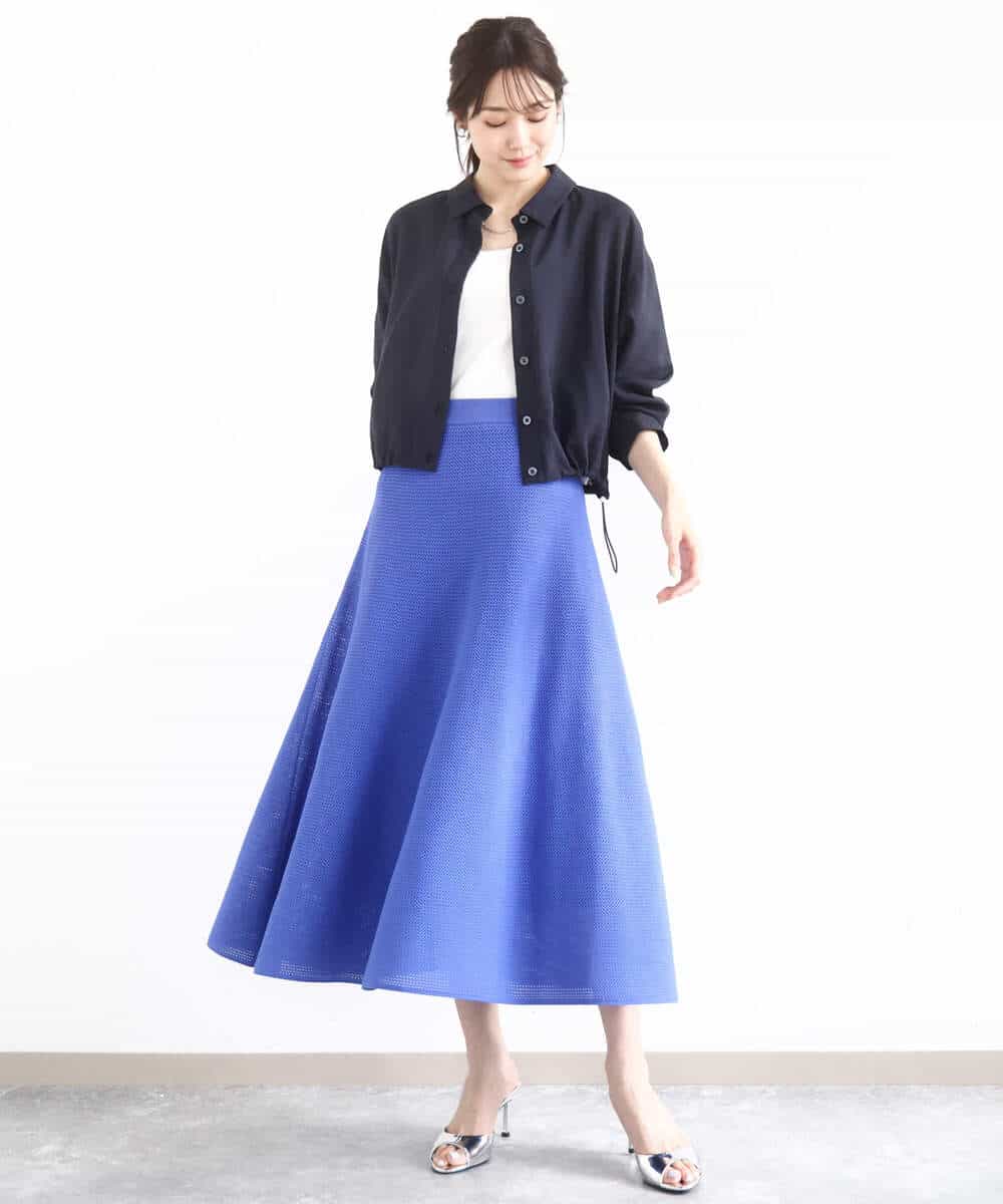 FKHFA01150 MK MICHEL KLEIN(MK ミッシェルクラン) フレアシルエットスポディッシュニットスカート/洗える ブルー