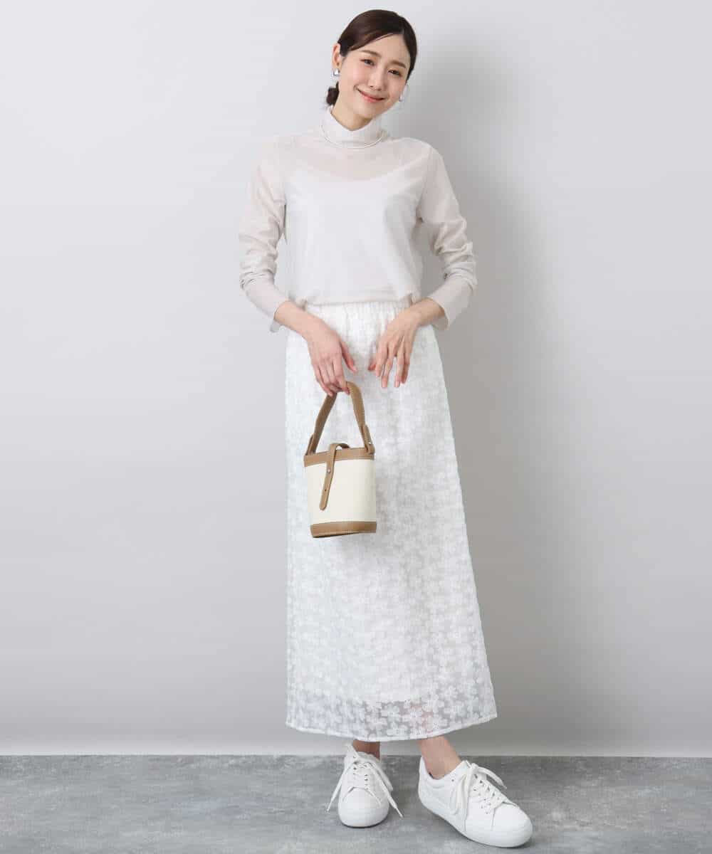 FKHFA02150 MK MICHEL KLEIN(MK ミッシェルクラン) 花柄刺繍オーガンジースカート/洗える ブラック