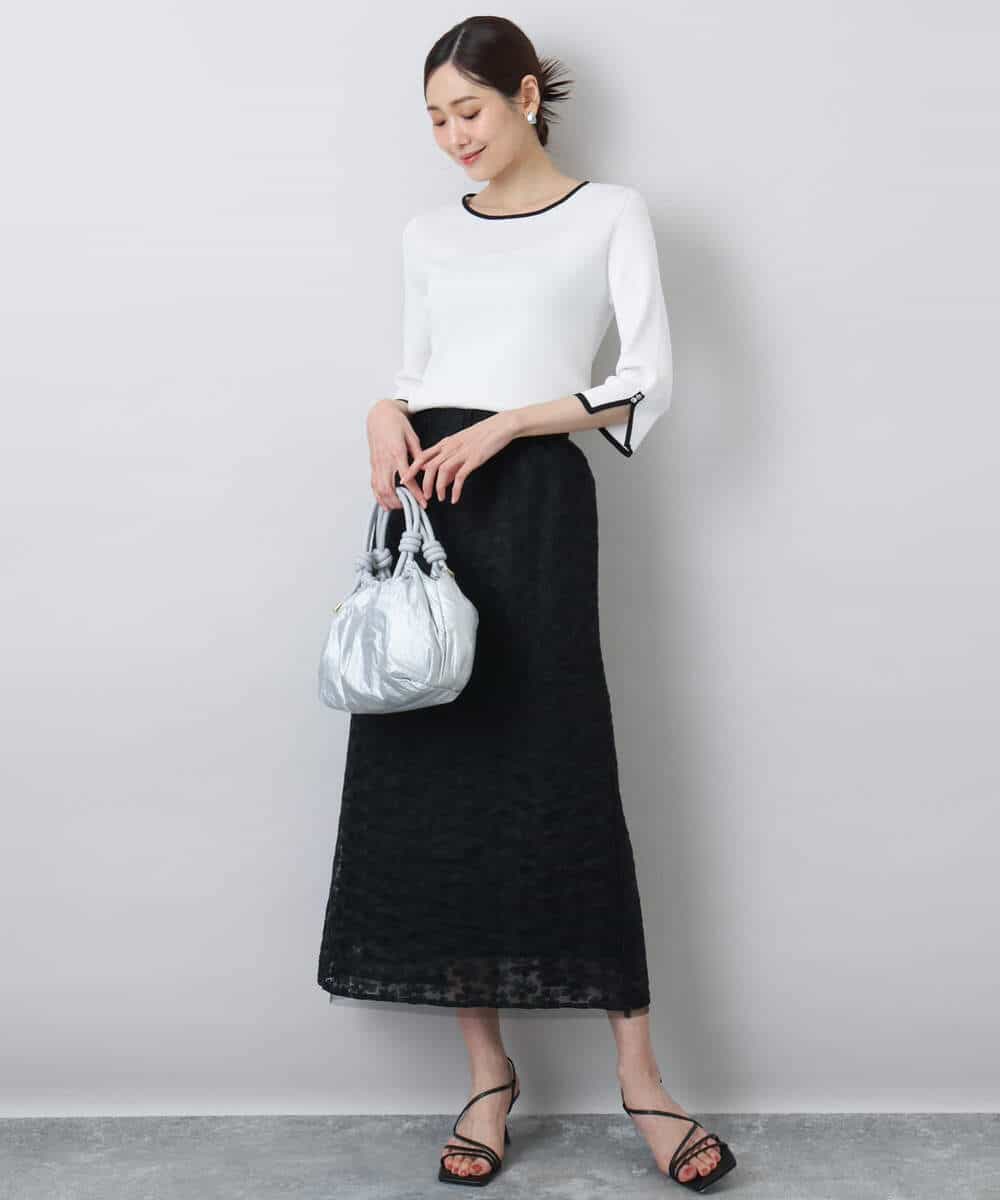 FKHFA02150 MK MICHEL KLEIN(MK ミッシェルクラン) 花柄刺繍オーガンジースカート/洗える ブラック