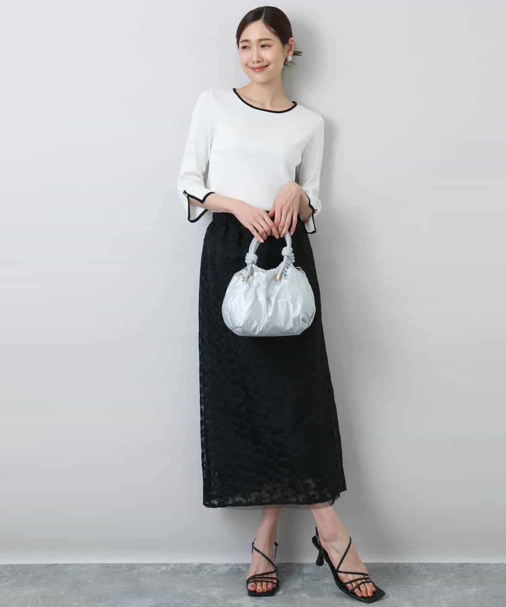 FKHFA02150 MK MICHEL KLEIN(MK ミッシェルクラン) 花柄刺繍オーガンジースカート/洗える ブラック