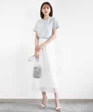FKHFA02150 MK MICHEL KLEIN(MK ミッシェルクラン) 花柄刺繍オーガンジースカート/洗える ブラック