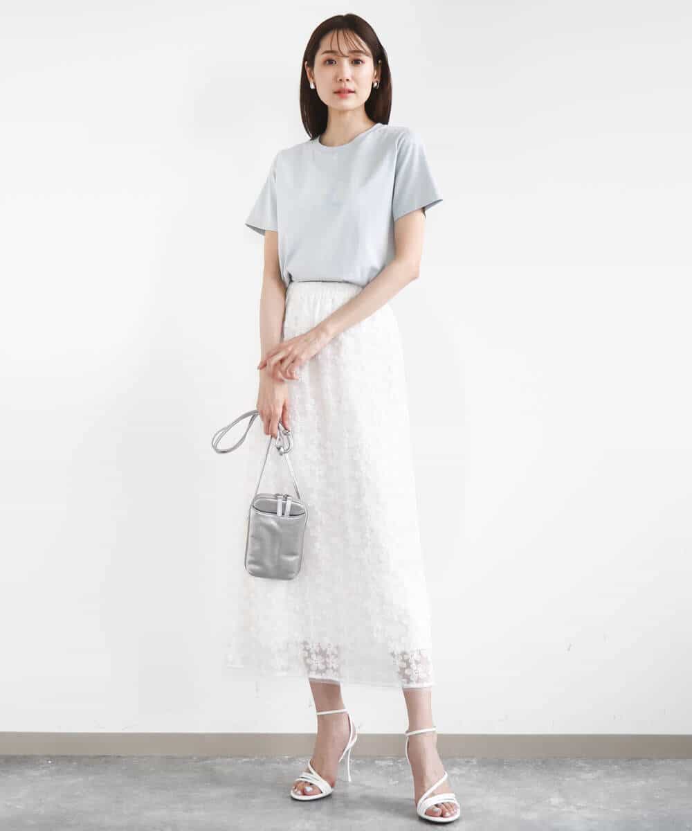 FKHFA02150 MK MICHEL KLEIN(MK ミッシェルクラン) 花柄刺繍オーガンジースカート/洗える ブラック