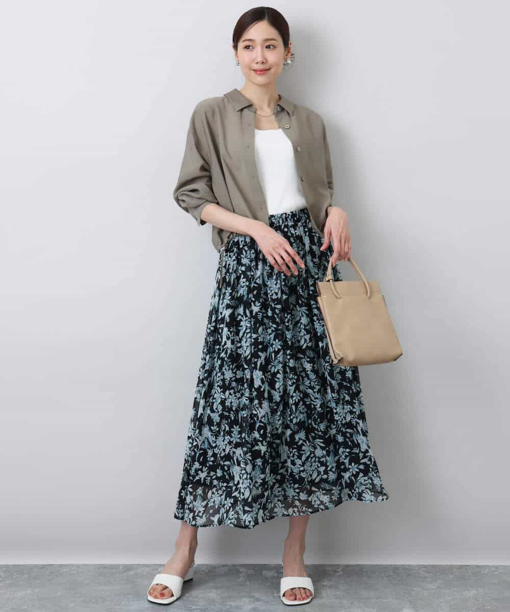 FKHFA07140 MK MICHEL KLEIN(MK ミッシェルクラン) 花柄シフォンスカート/洗える アイボリー