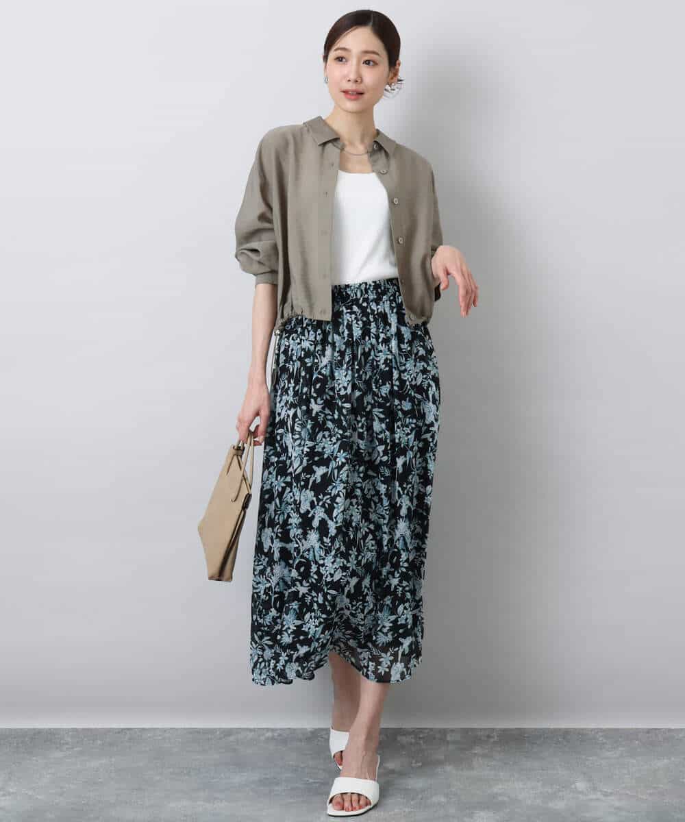 FKHFA07140 MK MICHEL KLEIN(MK ミッシェルクラン) 花柄シフォンスカート/洗える アイボリー