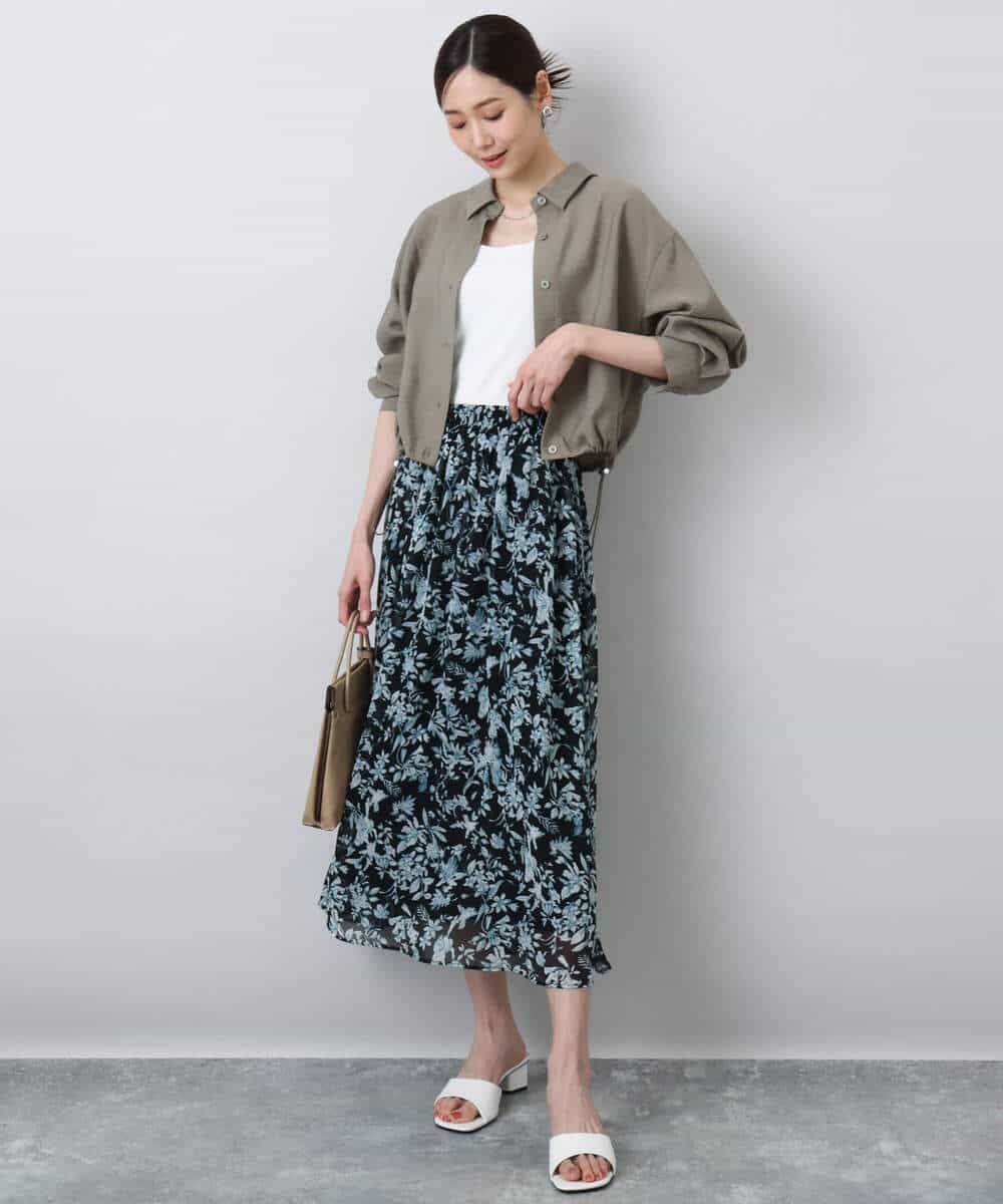 FKHFA07140 MK MICHEL KLEIN(MK ミッシェルクラン) 花柄シフォンスカート/洗える アイボリー