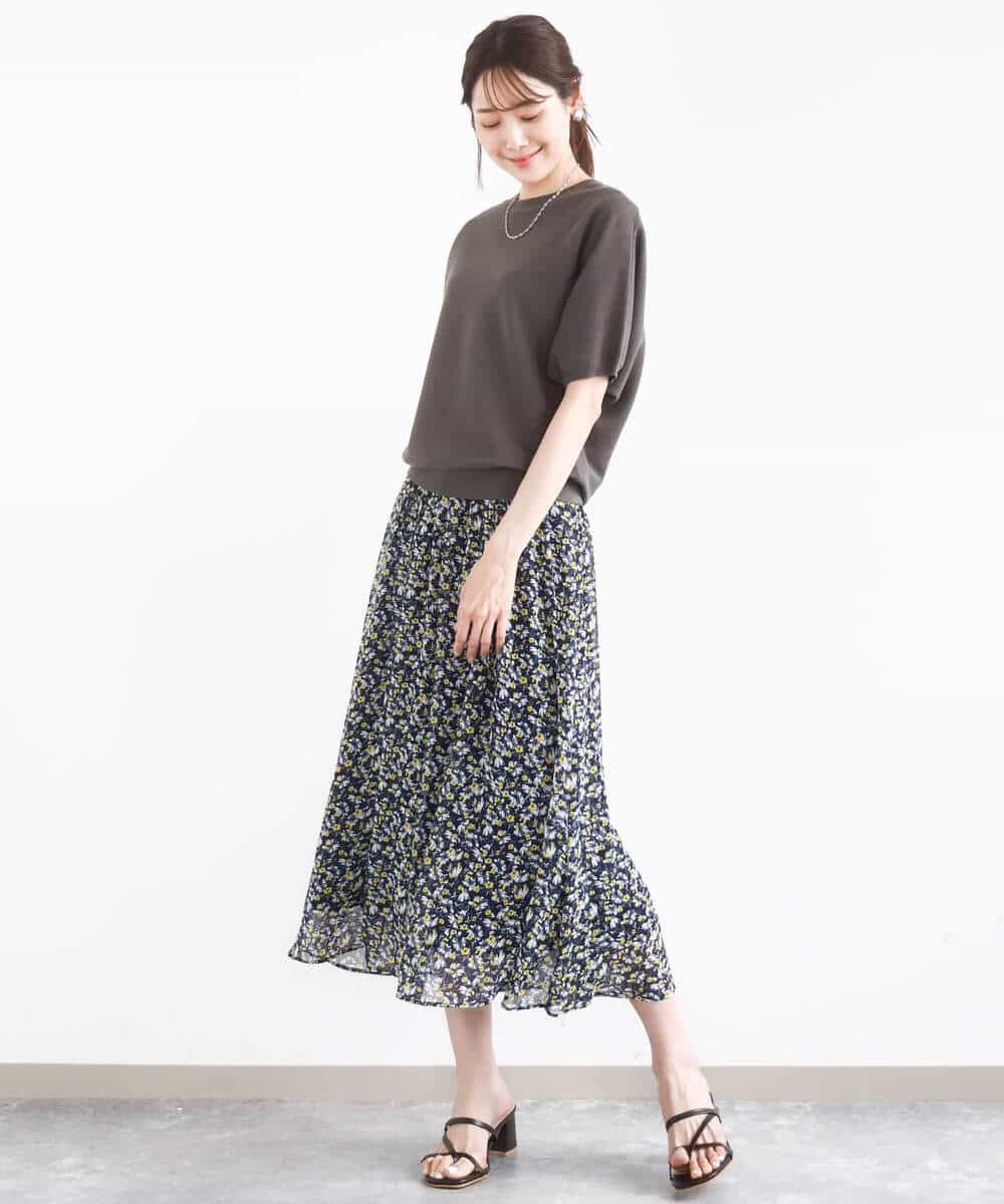 FKHFA09140 MK MICHEL KLEIN(MK ミッシェルクラン) 花柄シフォンスカート/洗える ライトブルー