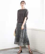 FKHFA09140 MK MICHEL KLEIN(MK ミッシェルクラン) 花柄シフォンスカート/洗える ライトブルー