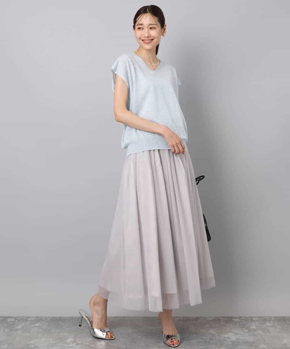 FKHFA26160 MK MICHEL KLEIN(MK ミッシェルクラン) シャイニーチュールシフォンスカート/洗える ライトグレー