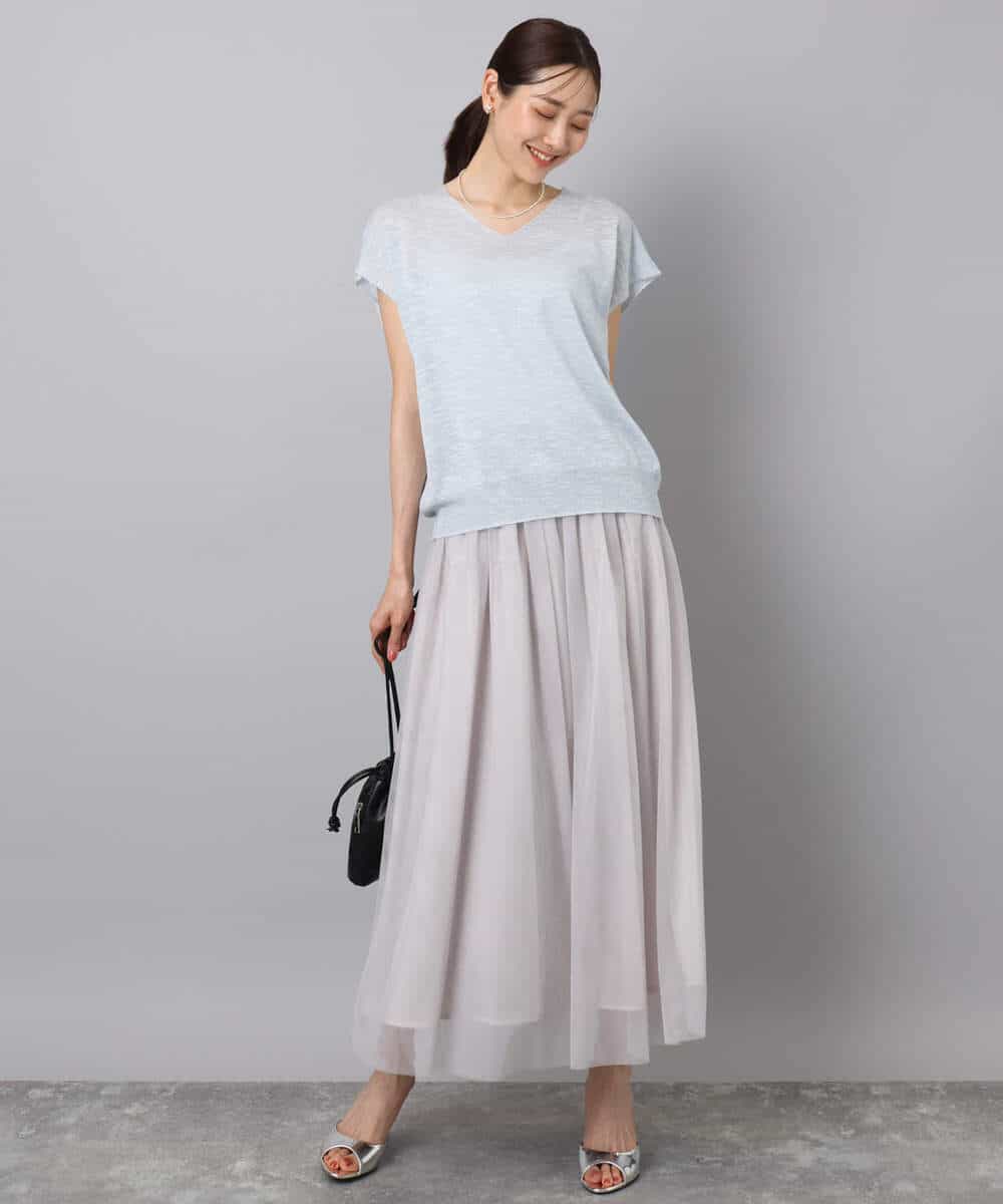 FKHFA26160 MK MICHEL KLEIN(MK ミッシェルクラン) シャイニーチュールシフォンスカート/洗える ライトグレー