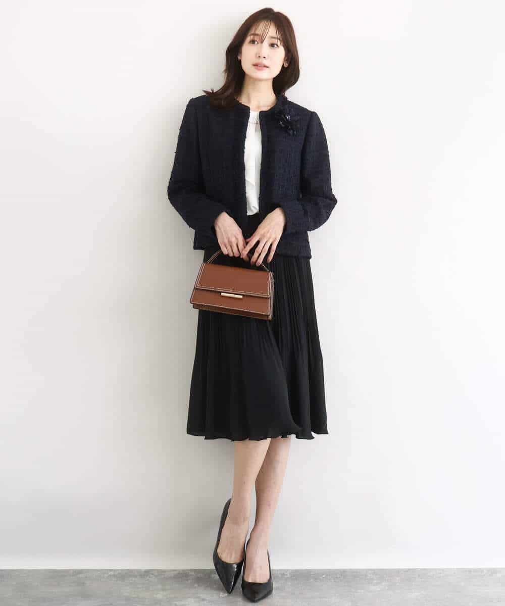 FKHFD12150 MK MICHEL KLEIN(MK ミッシェルクラン) リバーシブルシフォンプリーツスカート/洗える ネイビー