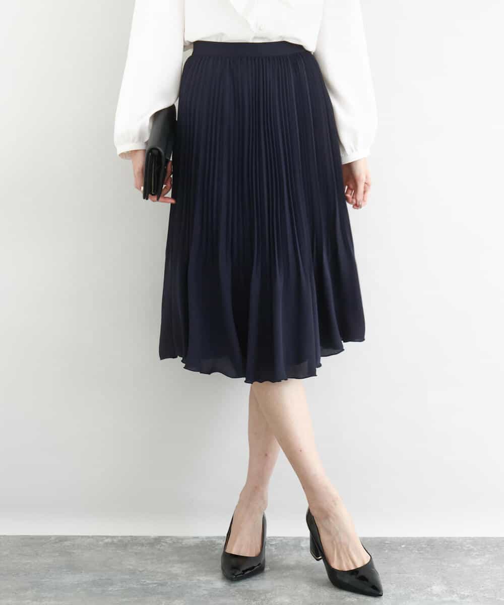 FKHFD12150 MK MICHEL KLEIN(MK ミッシェルクラン) リバーシブルシフォンプリーツスカート/洗える ネイビー