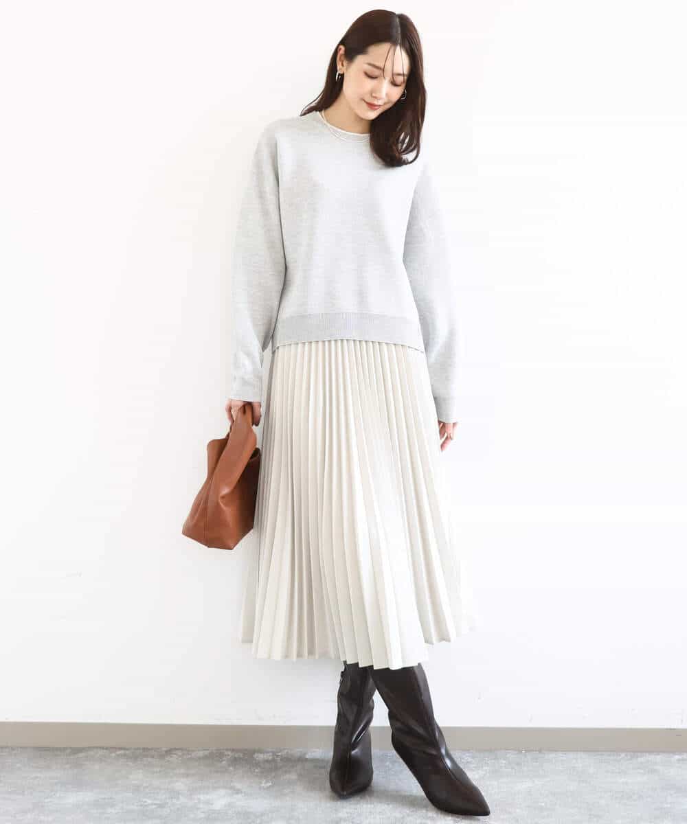 FKHFD15180 MK MICHEL KLEIN(MK ミッシェルクラン) プリーツデザインスカート/洗える ベージュ