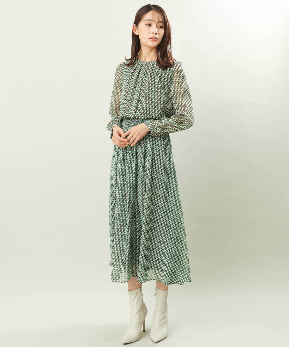 FKHFS02140 MK MICHEL KLEIN(MK ミッシェルクラン) レトロ幾何学柄シフォンスカート/洗える ブルー