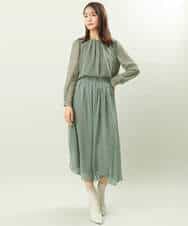 FKHFS02140 MK MICHEL KLEIN(MK ミッシェルクラン) レトロ幾何学柄シフォンスカート/洗える ブルー