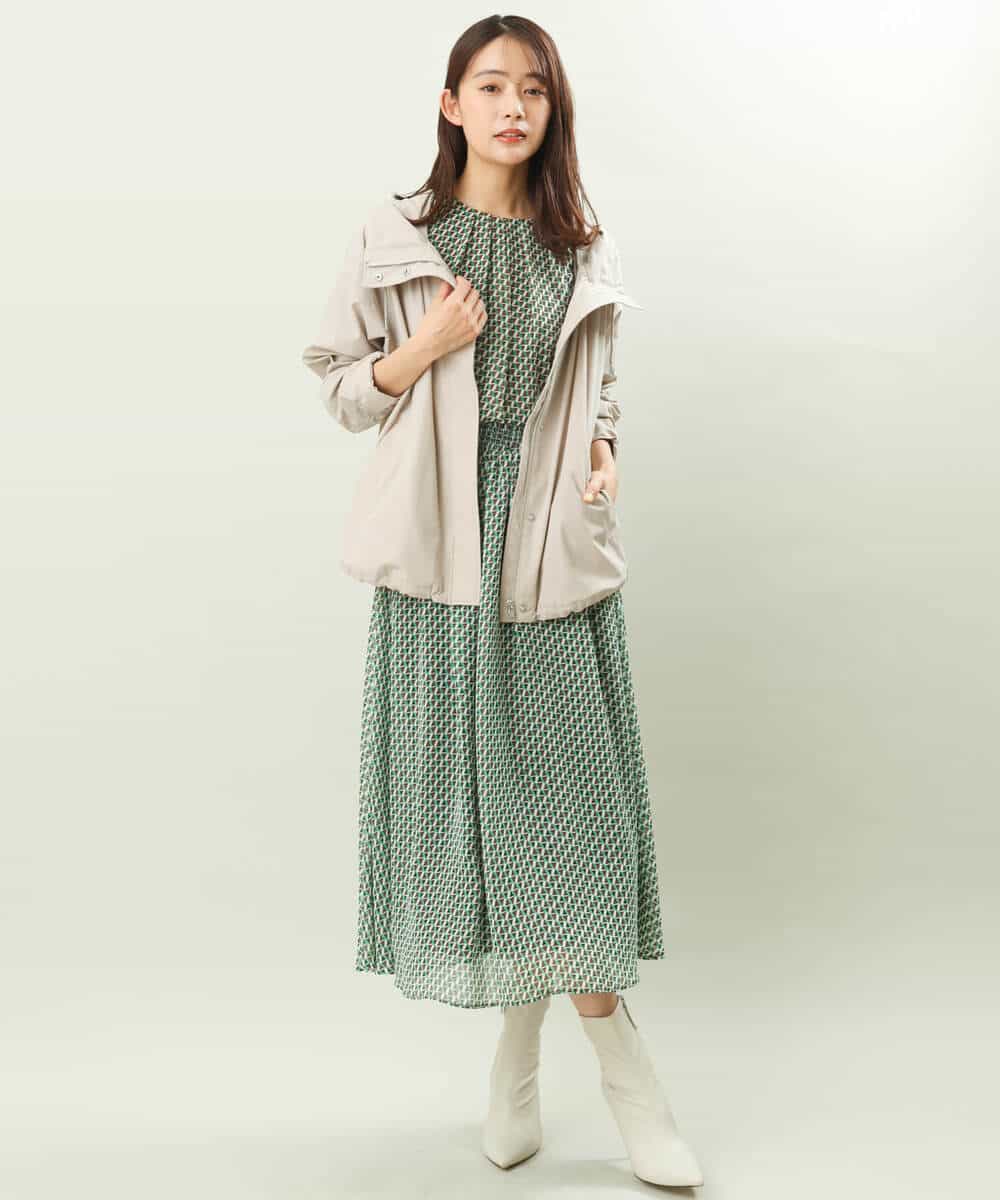 FKHFS02140 MK MICHEL KLEIN(MK ミッシェルクラン) レトロ幾何学柄シフォンスカート/洗える ブルー