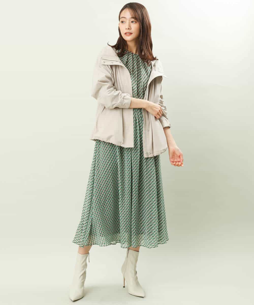 FKHFS02140 MK MICHEL KLEIN(MK ミッシェルクラン) レトロ幾何学柄シフォンスカート/洗える ブルー