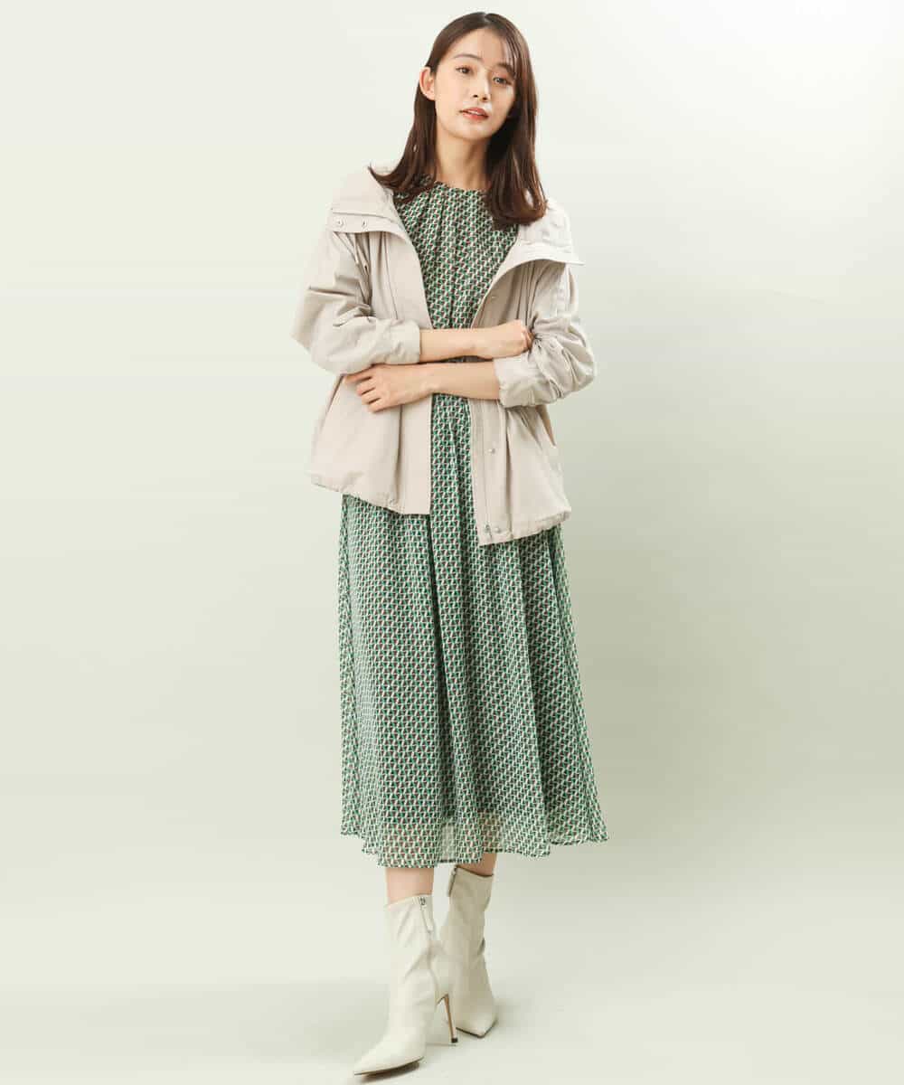 FKHFS02140 MK MICHEL KLEIN(MK ミッシェルクラン) レトロ幾何学柄シフォンスカート/洗える ブルー
