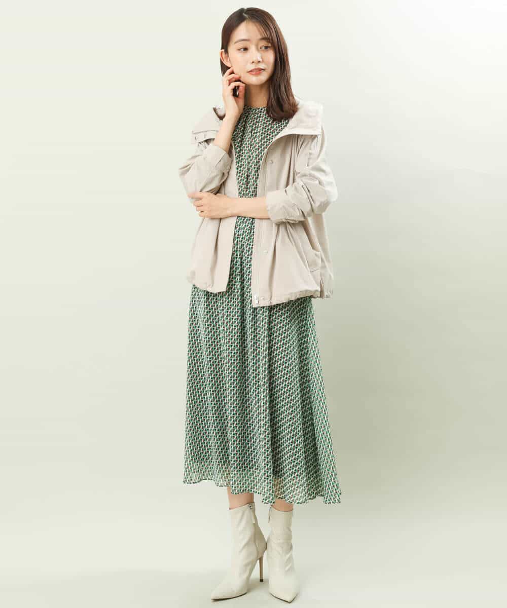 FKHFS02140 MK MICHEL KLEIN(MK ミッシェルクラン) レトロ幾何学柄シフォンスカート/洗える ブルー