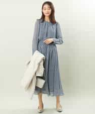 FKHFS02140 MK MICHEL KLEIN(MK ミッシェルクラン) レトロ幾何学柄シフォンスカート/洗える ブルー