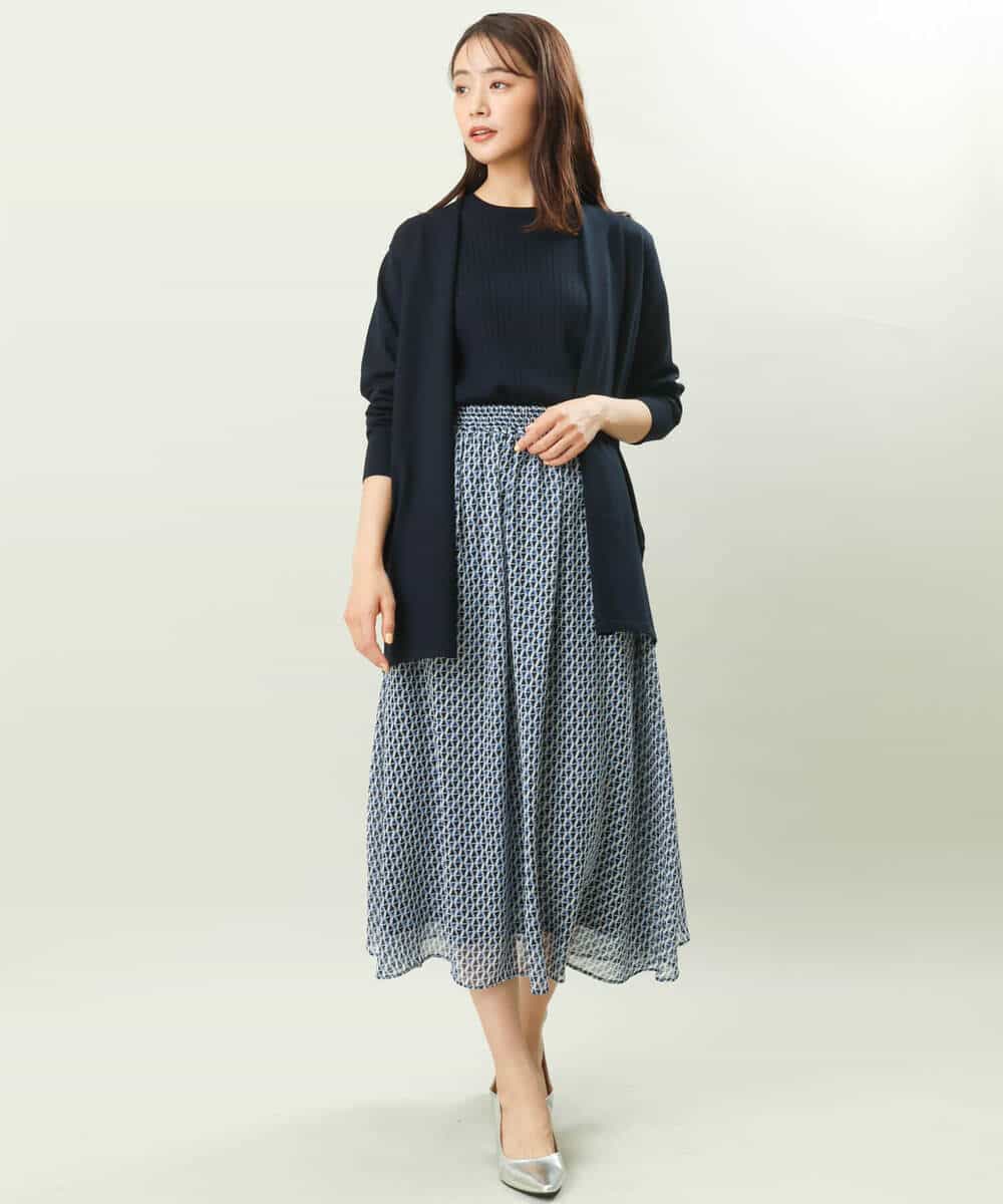FKHFS02140 MK MICHEL KLEIN(MK ミッシェルクラン) レトロ幾何学柄シフォンスカート/洗える ブルー