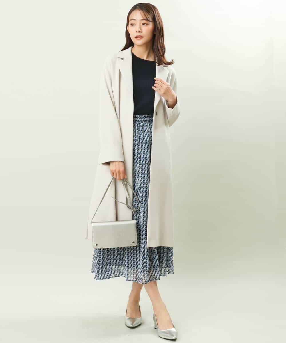 FKHFS02140 MK MICHEL KLEIN(MK ミッシェルクラン) レトロ幾何学柄シフォンスカート/洗える ブルー