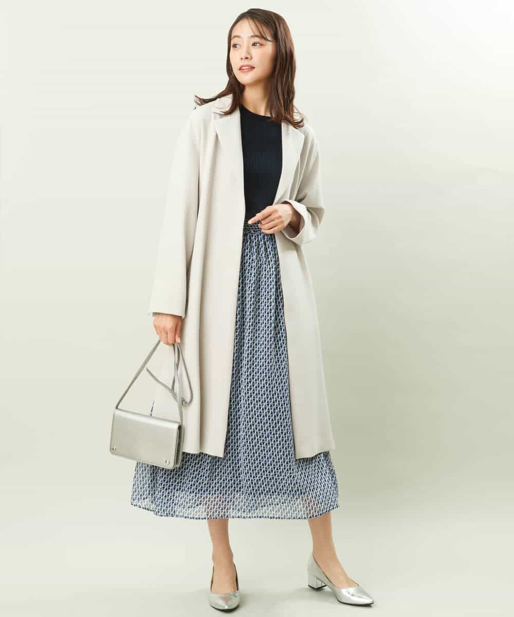 FKHFS02140 MK MICHEL KLEIN(MK ミッシェルクラン) レトロ幾何学柄シフォンスカート/洗える ブルー