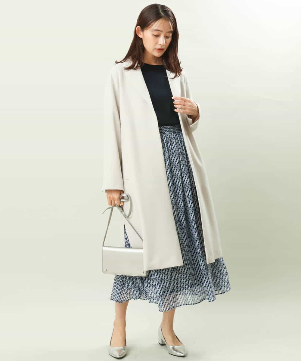 FKHFS02140 MK MICHEL KLEIN(MK ミッシェルクラン) レトロ幾何学柄シフォンスカート/洗える ブルー