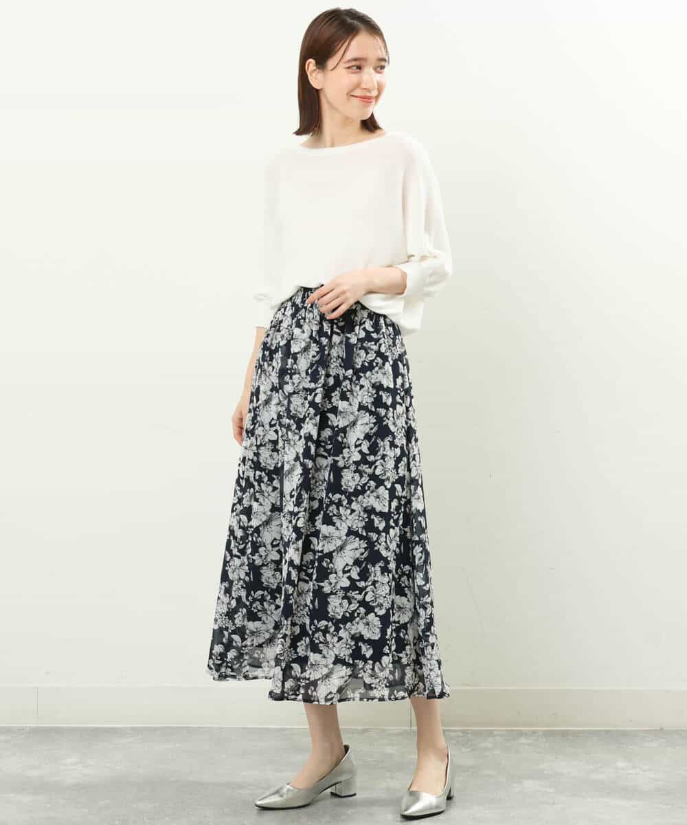 FKHFS03140 MK MICHEL KLEIN(MK ミッシェルクラン) ラインフラワープリントスカート/洗える ブルー