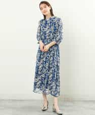 FKHFS03140 MK MICHEL KLEIN(MK ミッシェルクラン) ラインフラワープリントスカート/洗える ブルー