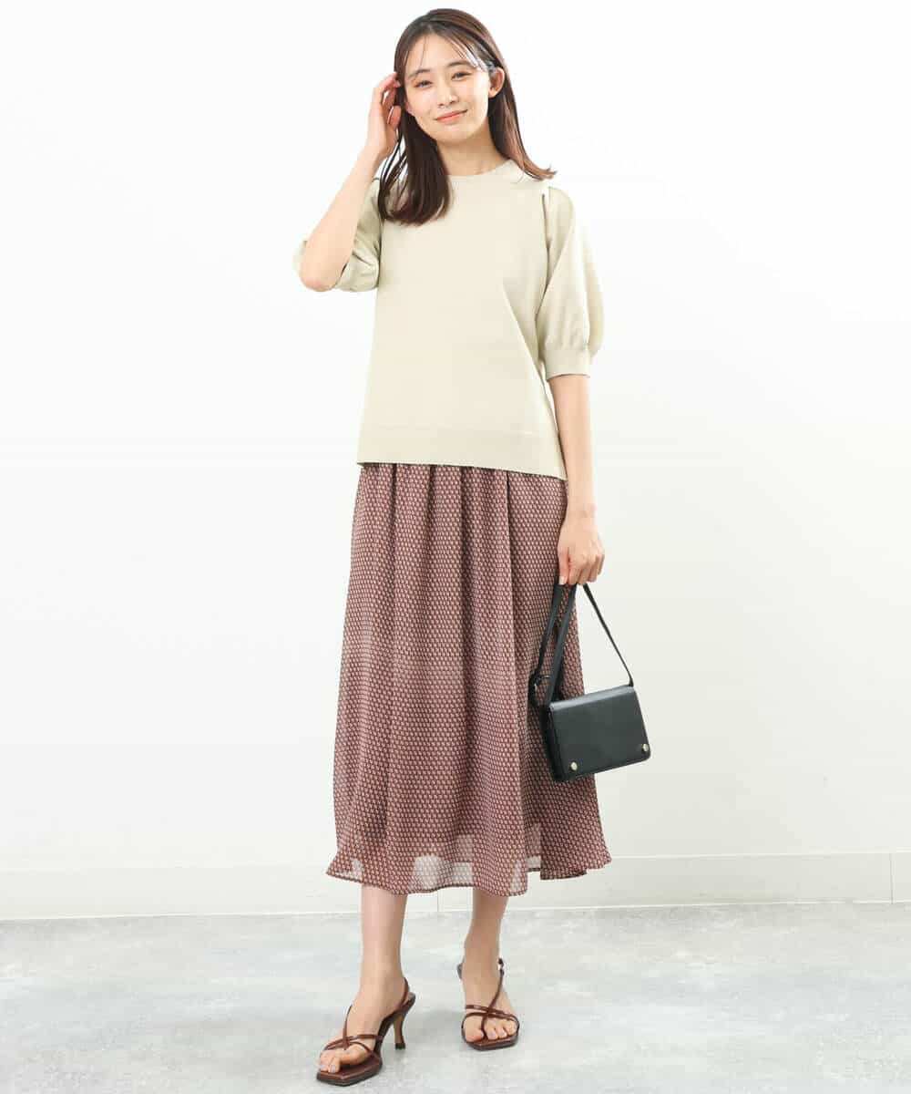 FKHFS05140 MK MICHEL KLEIN(MK ミッシェルクラン) 幾何学柄シフォンスカート/洗える グリーン