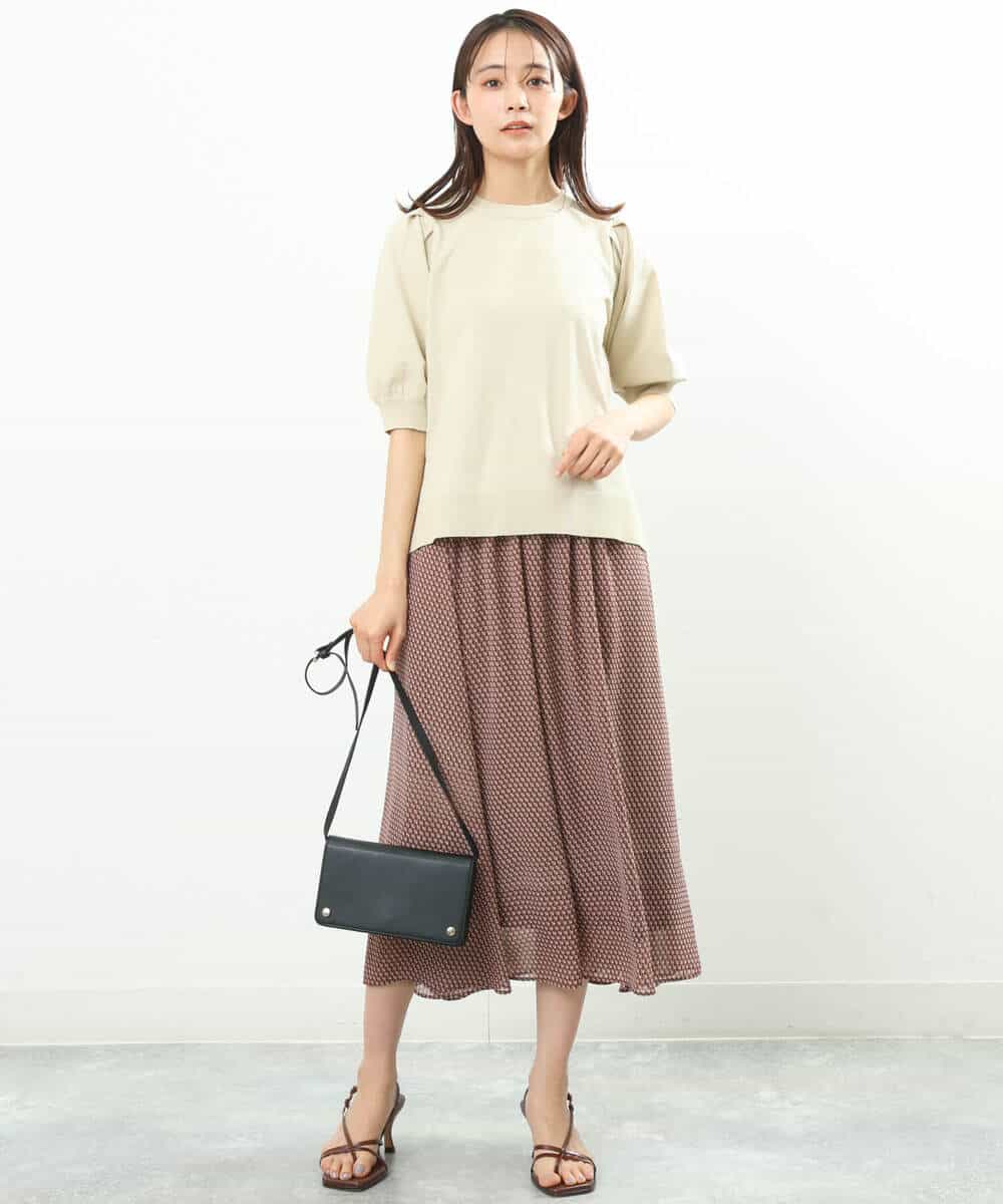 FKHFS05140 MK MICHEL KLEIN(MK ミッシェルクラン) 幾何学柄シフォンスカート/洗える グリーン