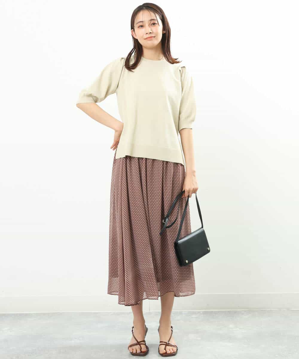 FKHFS05140 MK MICHEL KLEIN(MK ミッシェルクラン) 幾何学柄シフォンスカート/洗える グリーン