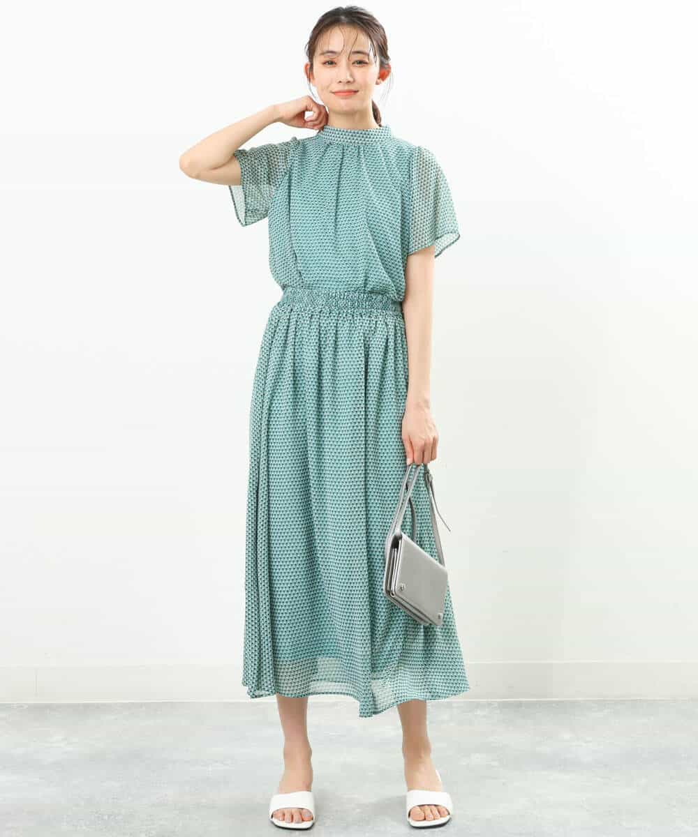 FKHFS05140 MK MICHEL KLEIN(MK ミッシェルクラン) 幾何学柄シフォンスカート/洗える グリーン