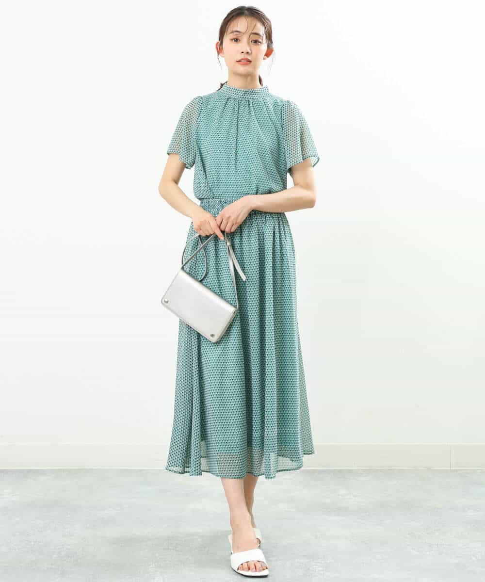 FKHFS05140 MK MICHEL KLEIN(MK ミッシェルクラン) 幾何学柄シフォンスカート/洗える グリーン