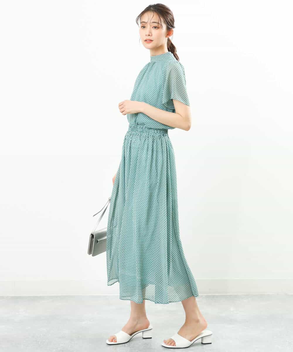 FKHFS05140 MK MICHEL KLEIN(MK ミッシェルクラン) 幾何学柄シフォンスカート/洗える グリーン