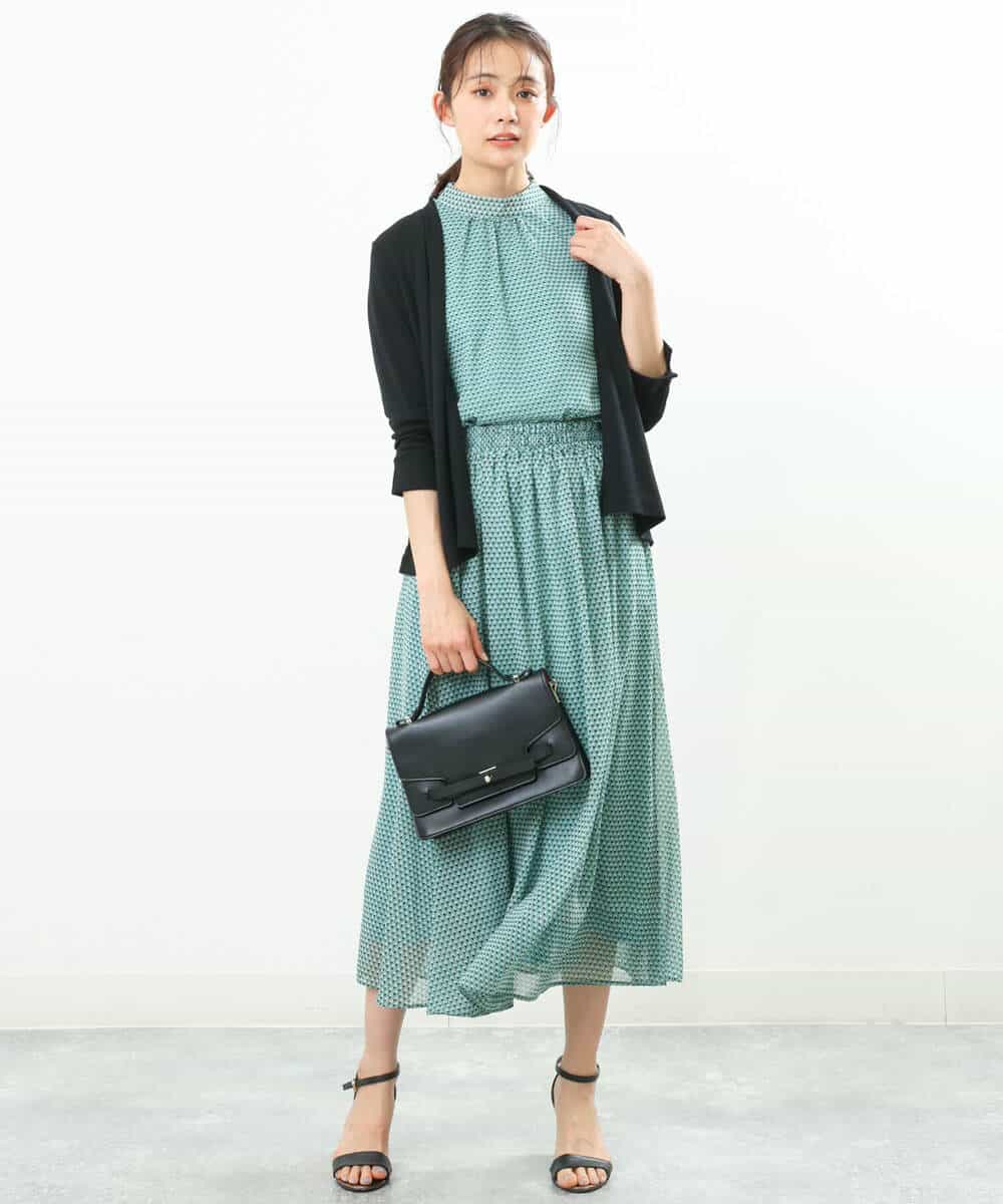 FKHFS05140 MK MICHEL KLEIN(MK ミッシェルクラン) 幾何学柄シフォンスカート/洗える グリーン