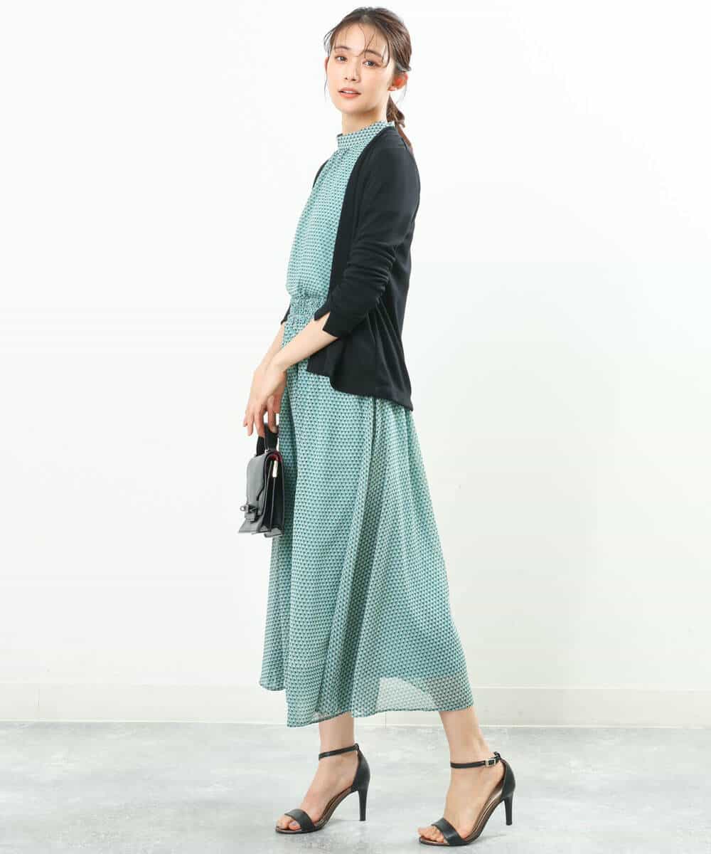 FKHFS05140 MK MICHEL KLEIN(MK ミッシェルクラン) 幾何学柄シフォンスカート/洗える グリーン