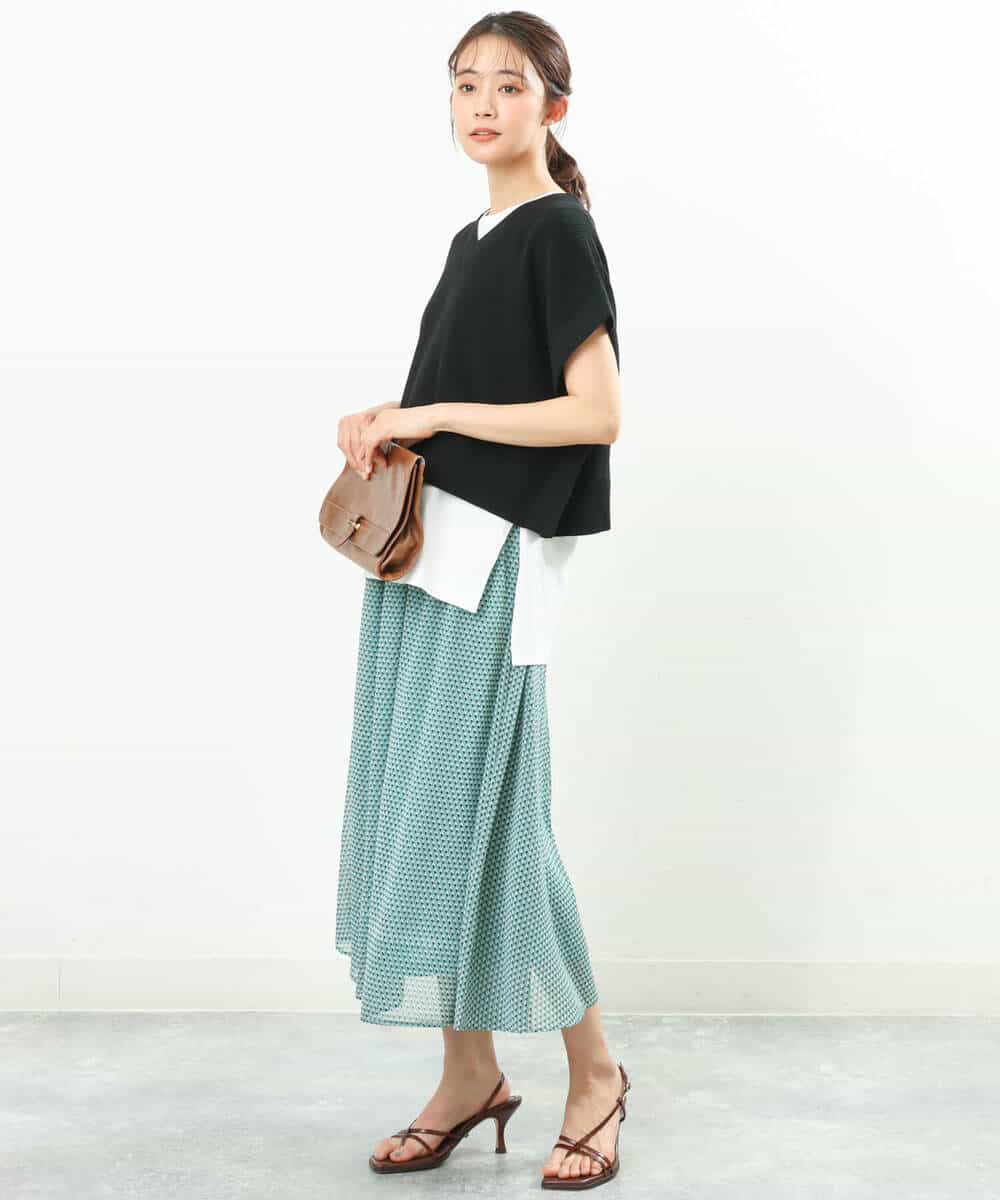 FKHFS05140 MK MICHEL KLEIN(MK ミッシェルクラン) 幾何学柄シフォンスカート/洗える グリーン