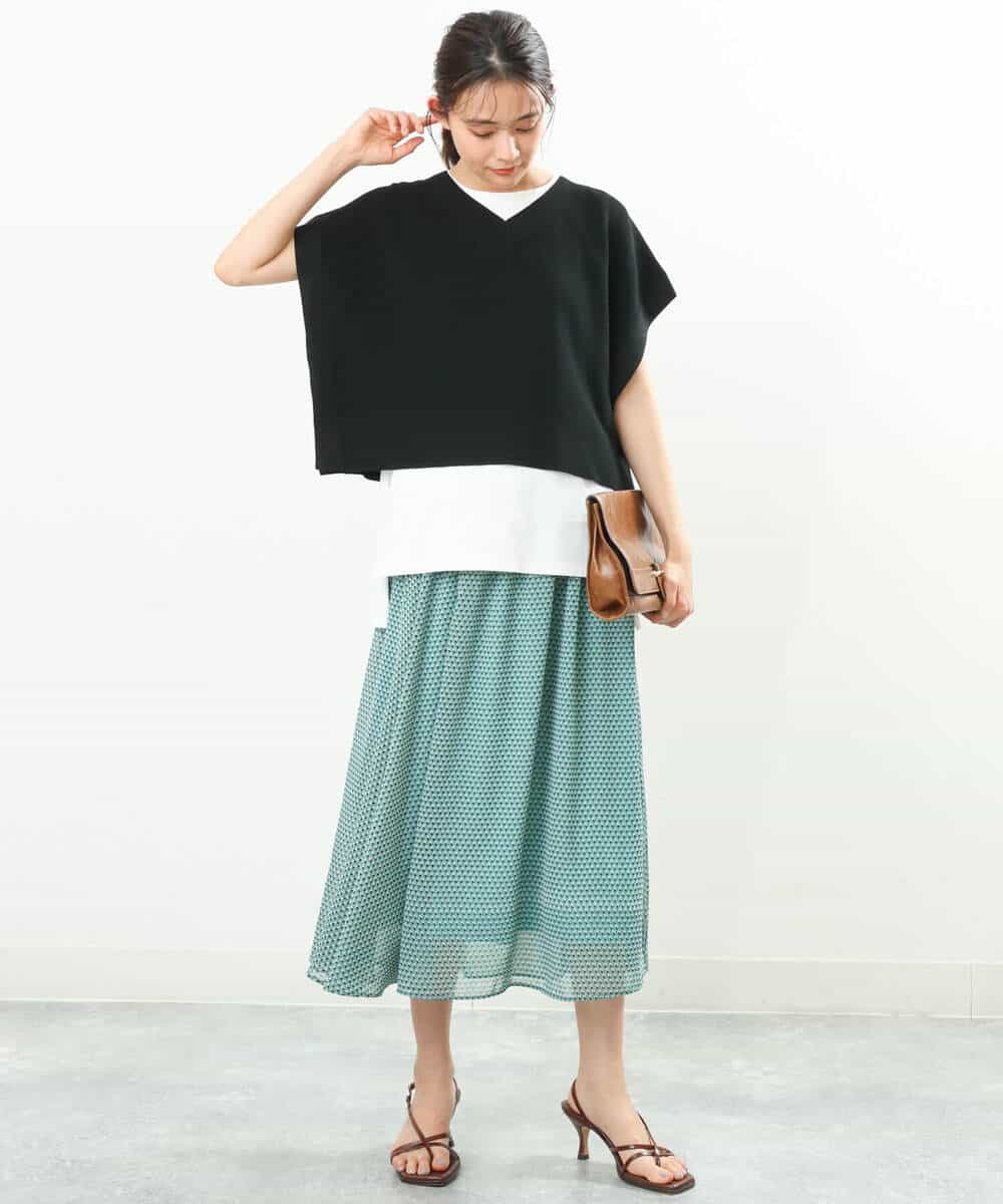 FKHFS05140 MK MICHEL KLEIN(MK ミッシェルクラン) 幾何学柄シフォンスカート/洗える グリーン