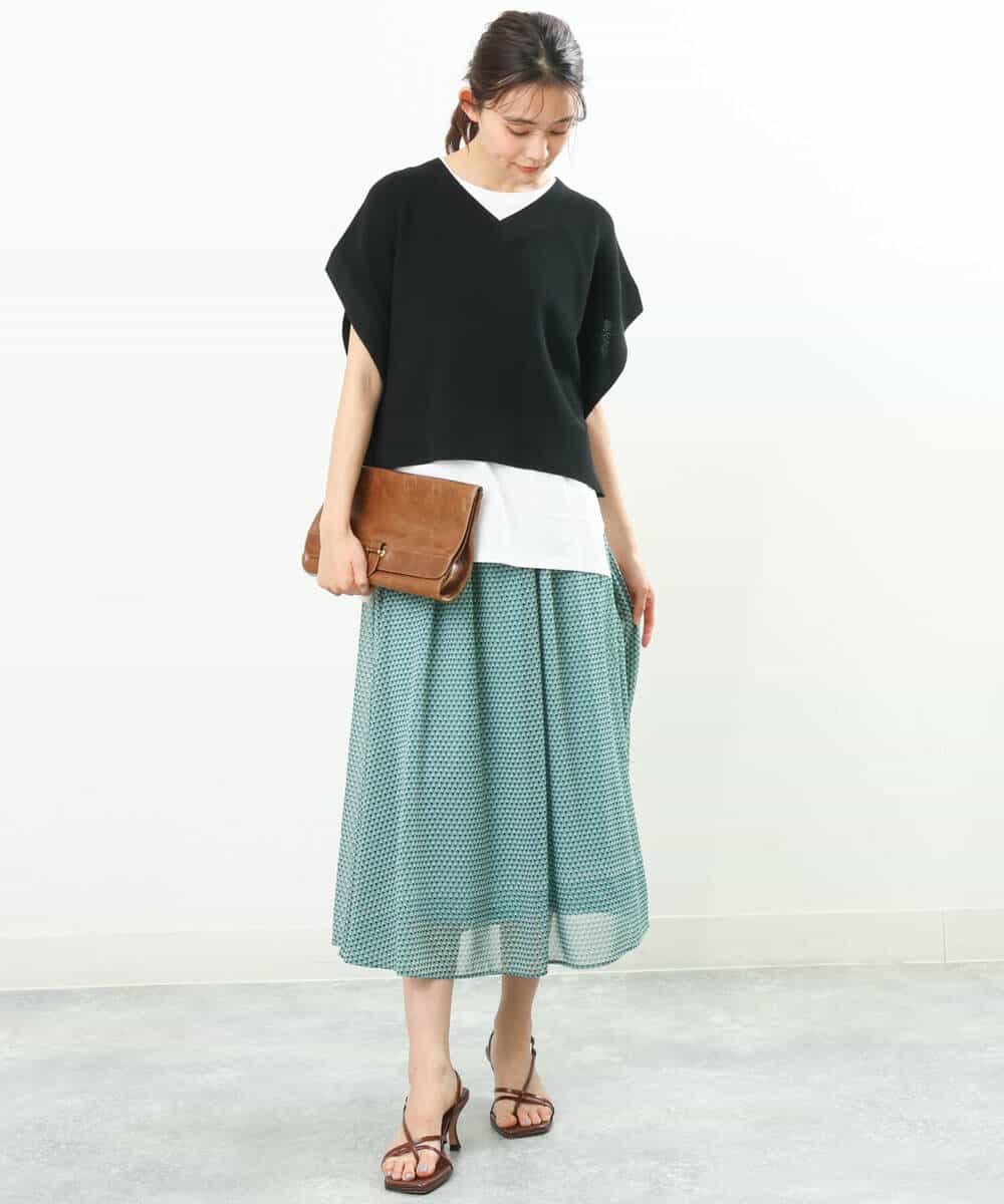 FKHFS05140 MK MICHEL KLEIN(MK ミッシェルクラン) 幾何学柄シフォンスカート/洗える グリーン