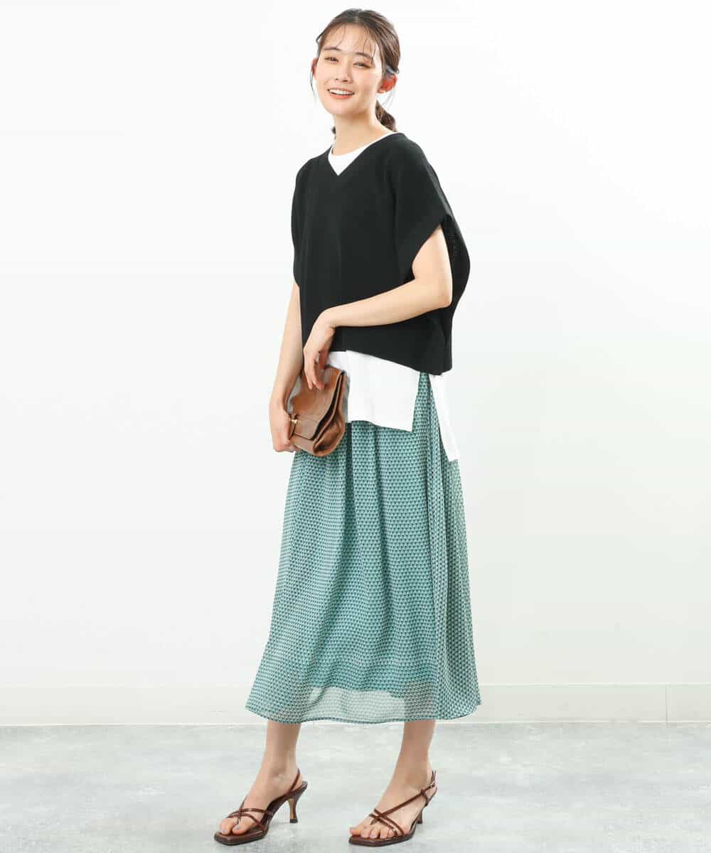 FKHFS05140 MK MICHEL KLEIN(MK ミッシェルクラン) 幾何学柄シフォンスカート/洗える グリーン