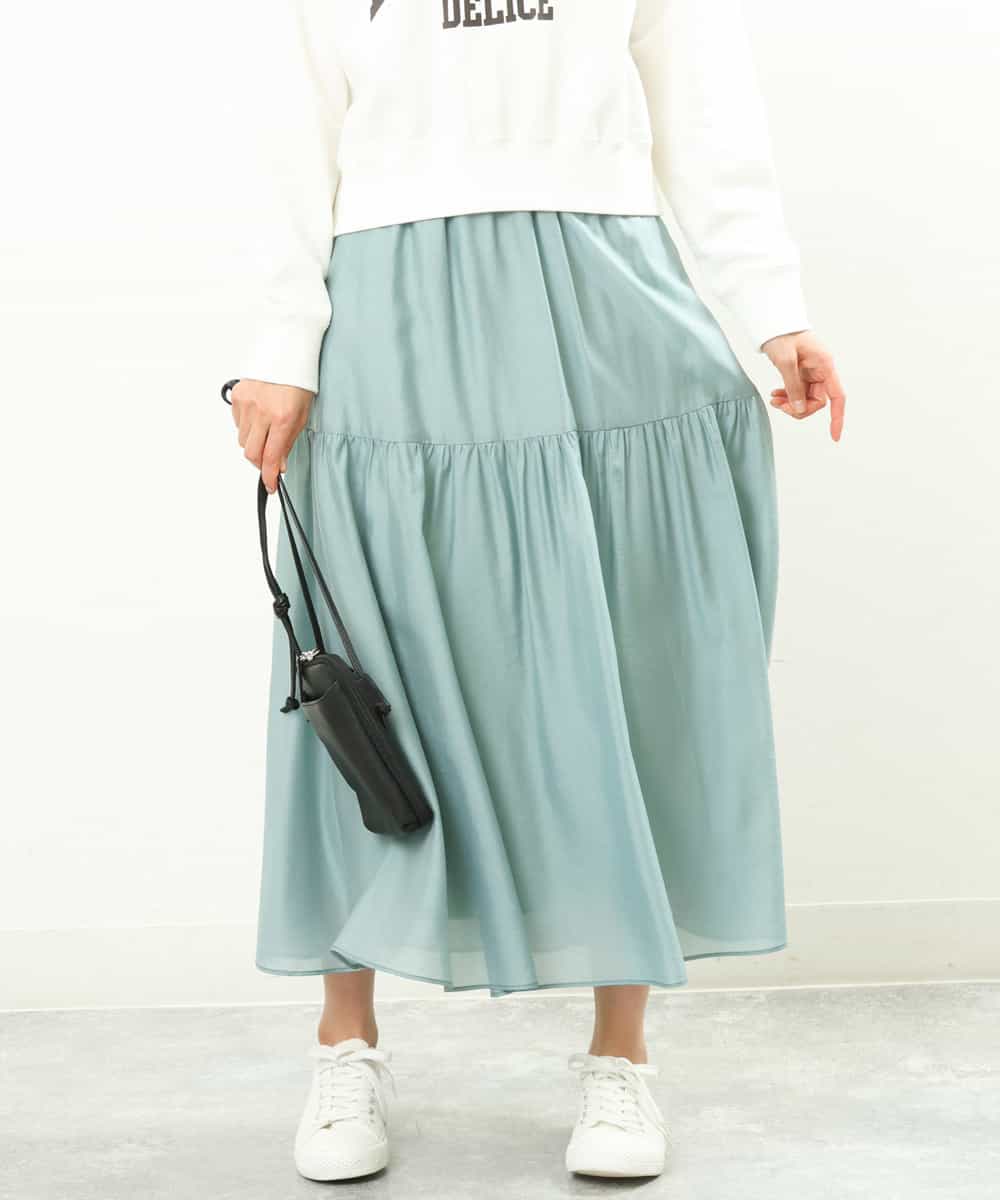FKHFS20160 MK MICHEL KLEIN(MK ミッシェルクラン) ギャザー切替えボリュームスカート/洗える ライトブルー